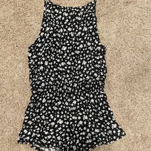 Brandy Navy and White Flower Print Romper